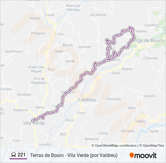 Mapa da linha do autocarro 221.