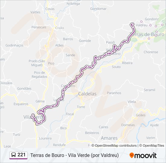 Mapa da linha do autocarro 221.