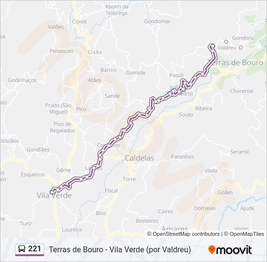 Mapa da linha do autocarro 221.