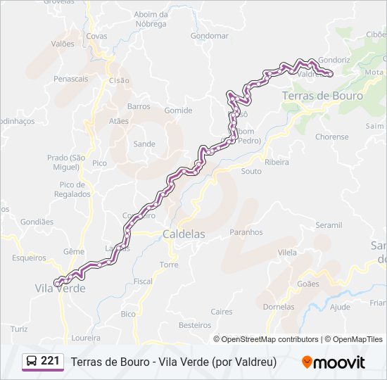 Mapa da linha do autocarro 221.