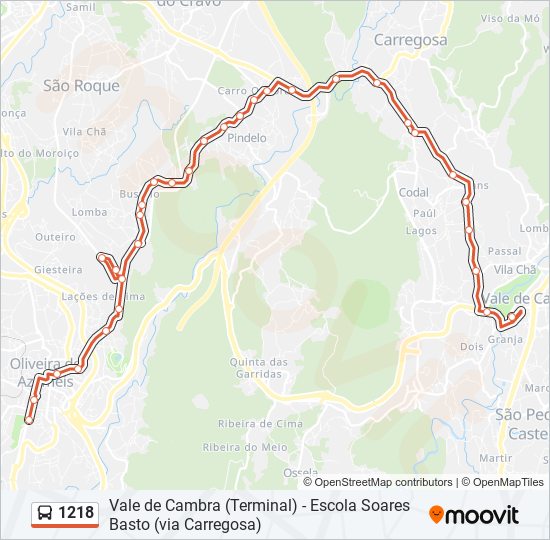 Mapa da linha do autocarro 1218.