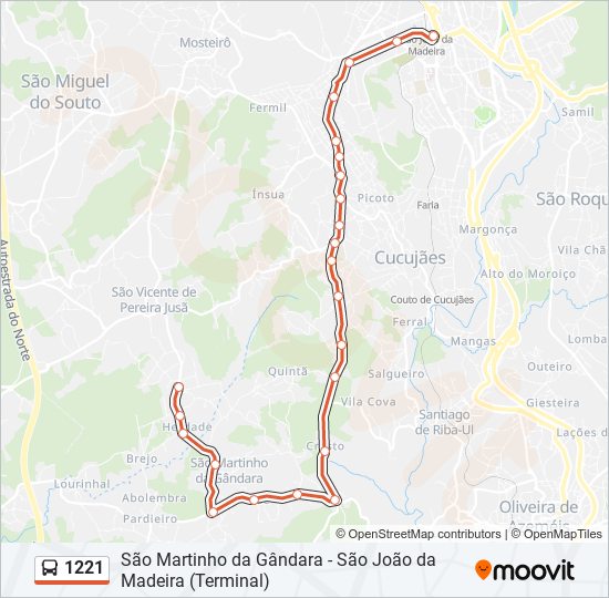 Mapa da linha do autocarro 1221.