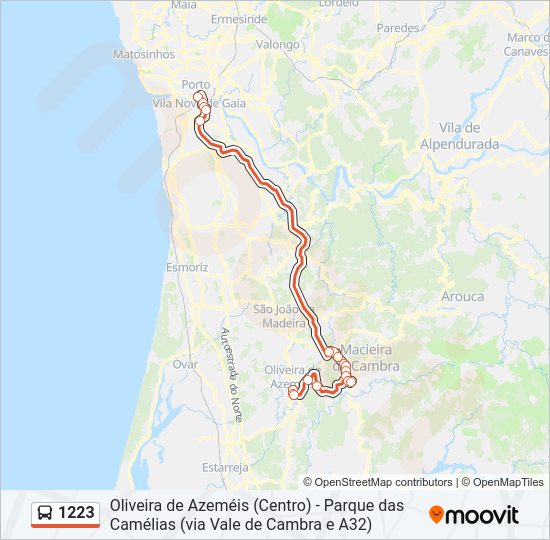 Mapa da linha do autocarro 1223.