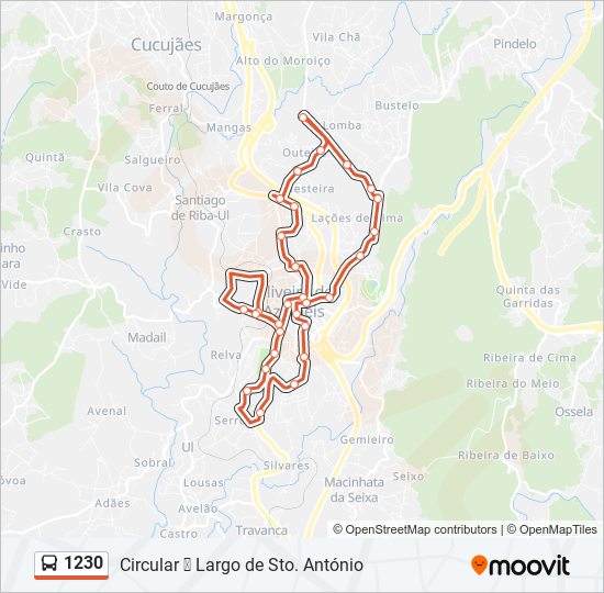 Mapa da linha do autocarro 1230.