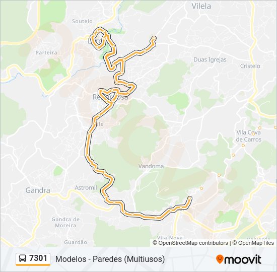 Mapa da linha do autocarro 7301.