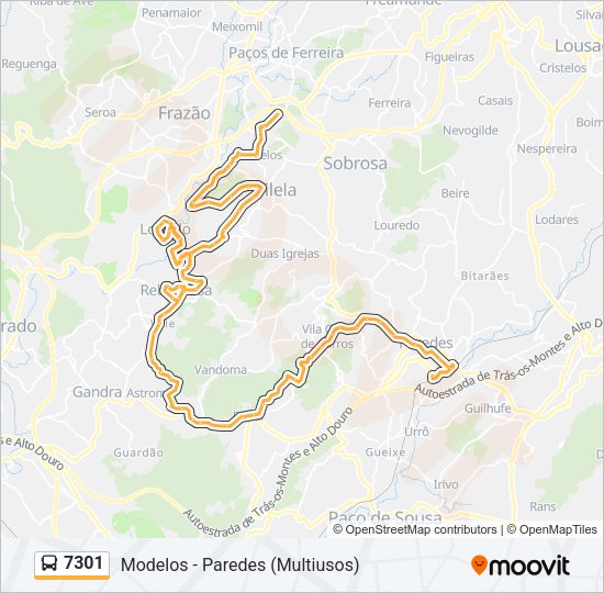 Mapa da linha do autocarro 7301.