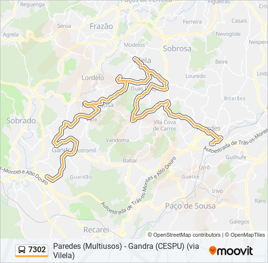 Mapa da linha do autocarro 7302.