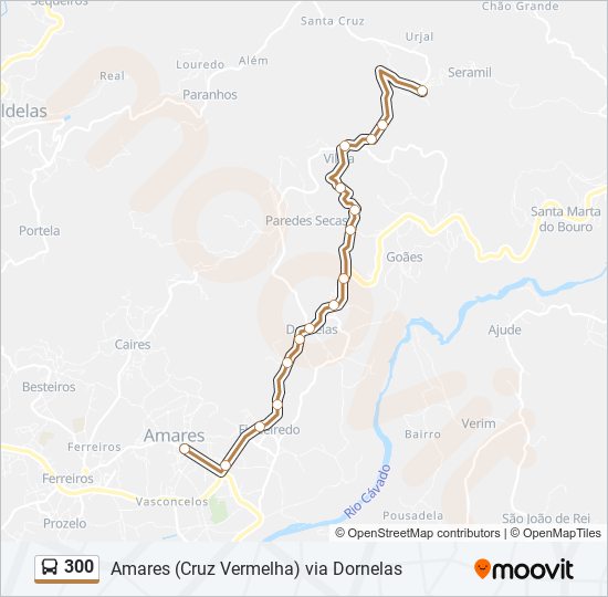 Mapa da linha do autocarro 300.