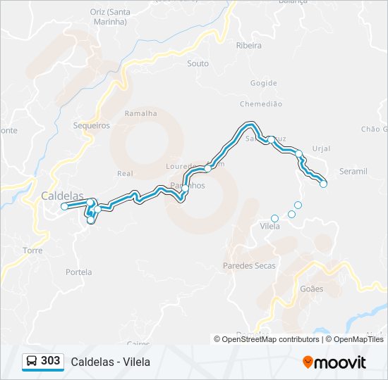 Mapa da linha do autocarro 303.