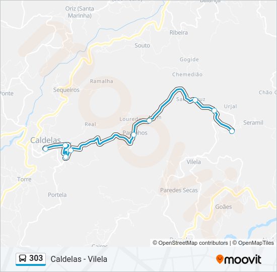 Mapa da linha do autocarro 303.