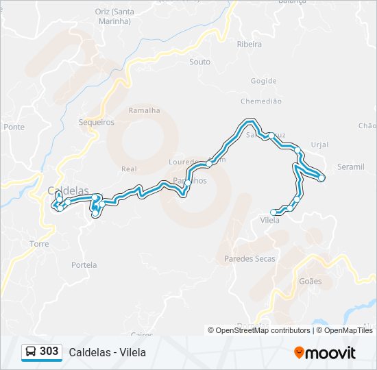 Mapa da linha do autocarro 303.