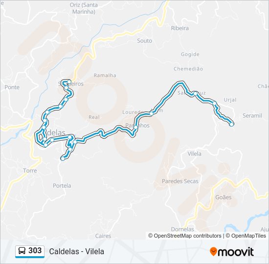 Mapa da linha do autocarro 303.