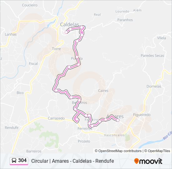 Mapa da linha do autocarro 304.