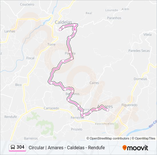 Mapa da linha do autocarro 304.