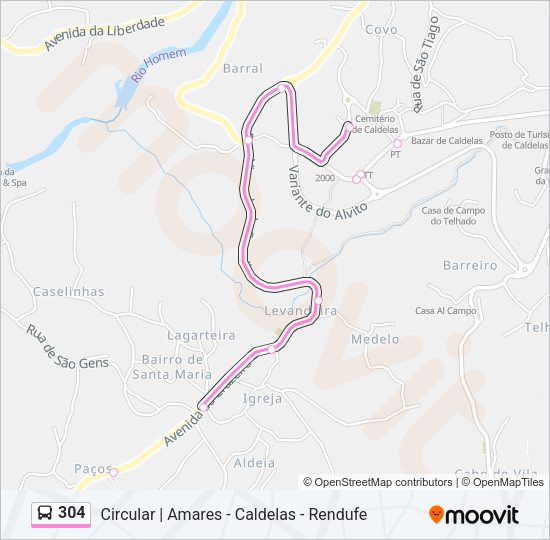 Mapa da linha do autocarro 304.