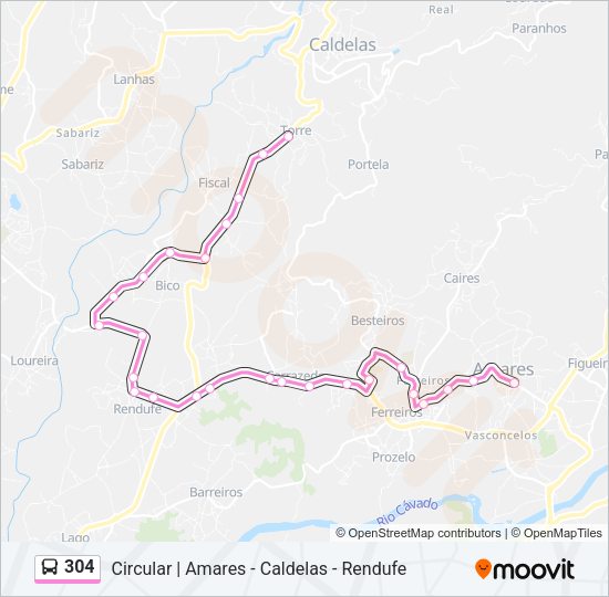 Mapa da linha do autocarro 304.