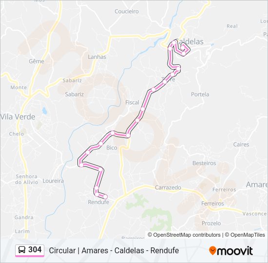 Mapa da linha do autocarro 304.