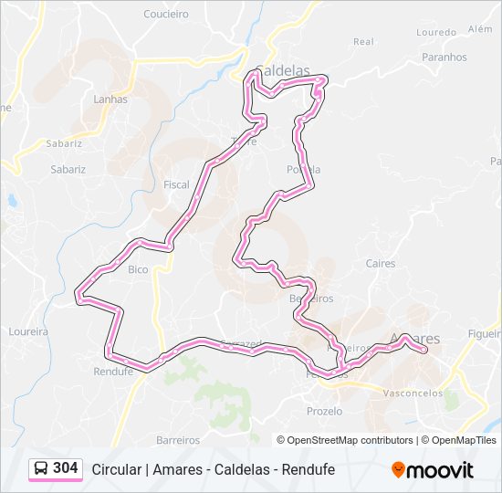 Mapa da linha do autocarro 304.