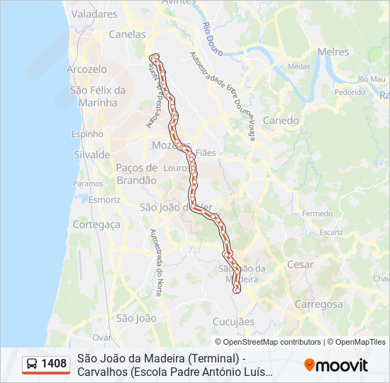 Mapa da linha do autocarro 1408.