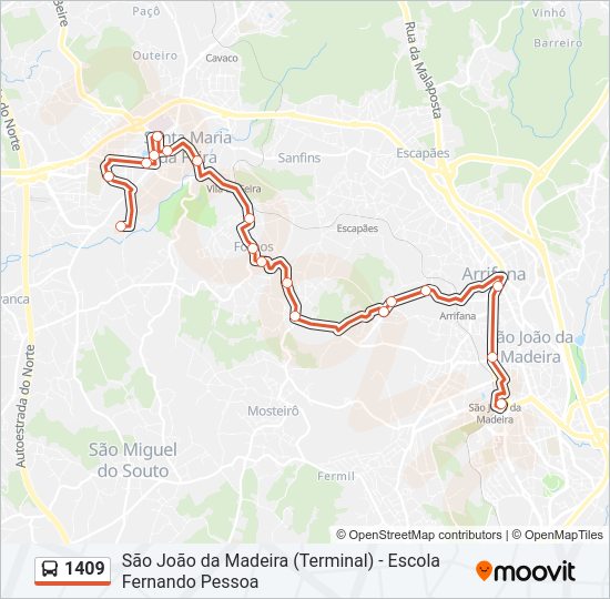 Mapa da linha do autocarro 1409.