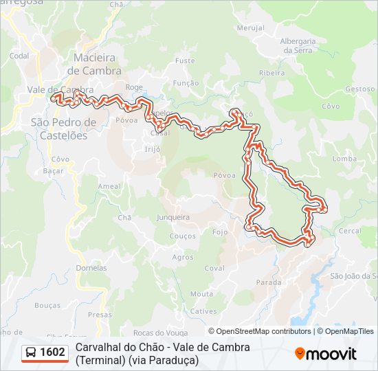 Mapa da linha do autocarro 1602.