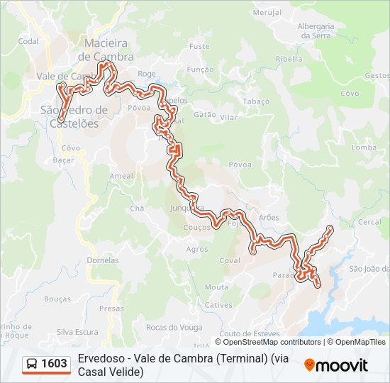Mapa da linha do autocarro 1603.