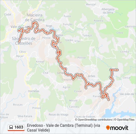 Mapa da linha do autocarro 1603.