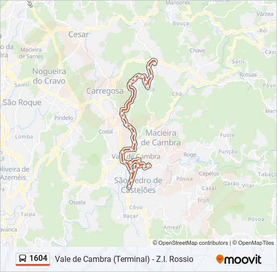 Mapa da linha do autocarro 1604.