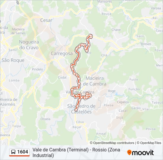 Mapa da linha do autocarro 1604.