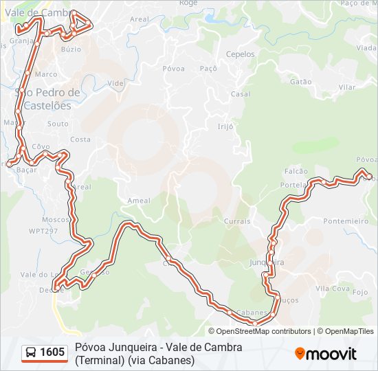 Mapa da linha do autocarro 1605.