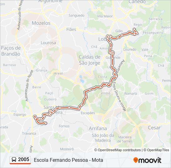 Mapa da linha do autocarro 2005.