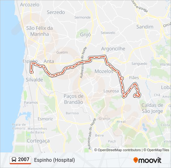 Mapa da linha do autocarro 2007.