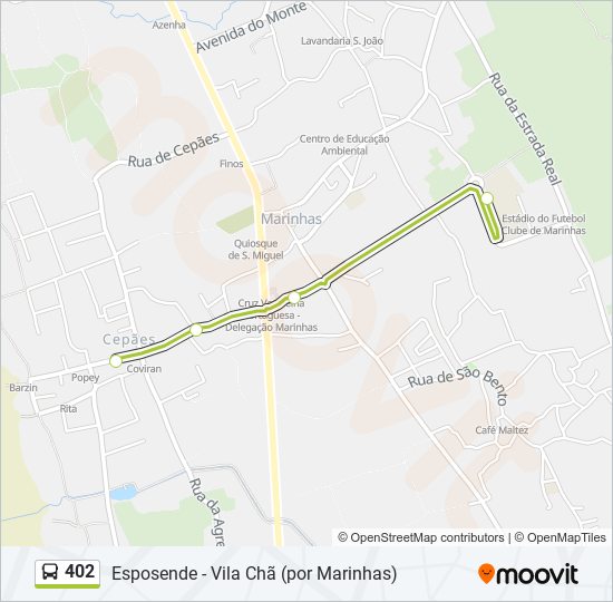 Mapa da linha do autocarro 402.