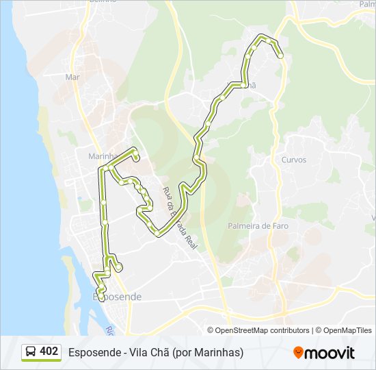 Mapa da linha do autocarro 402.