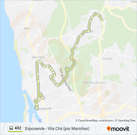 Mapa da linha do autocarro 402.