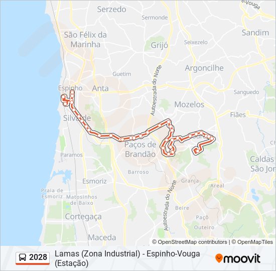 Mapa da linha do autocarro 2028.