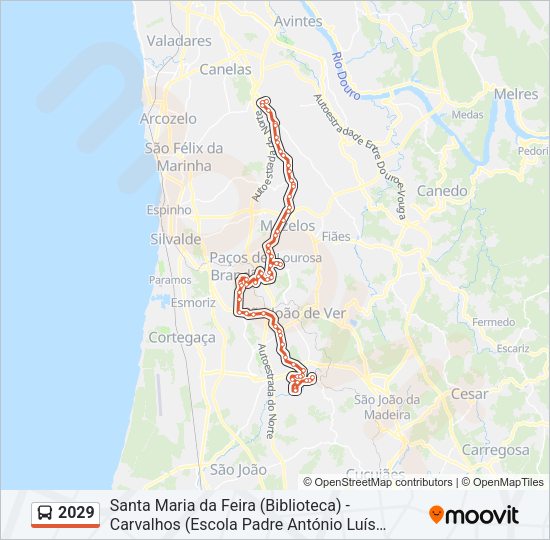 Mapa da linha do autocarro 2029.