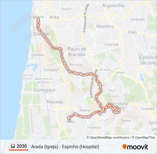 Mapa da linha do autocarro 2030.