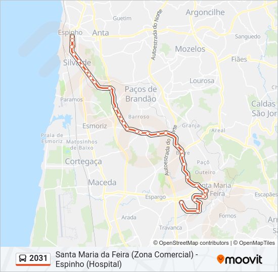 Mapa da linha do autocarro 2031.