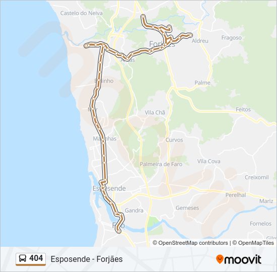 Mapa da linha do autocarro 404.