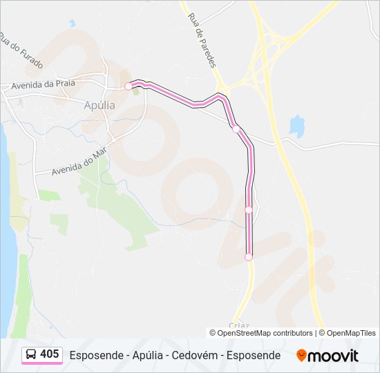 Mapa da linha do autocarro 405.