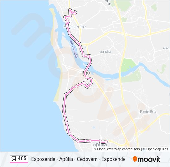 Mapa da linha do autocarro 405.