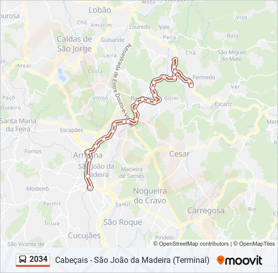 Mapa da linha do autocarro 2034.