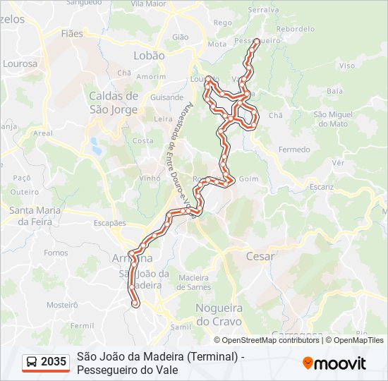 Mapa da linha do autocarro 2035.