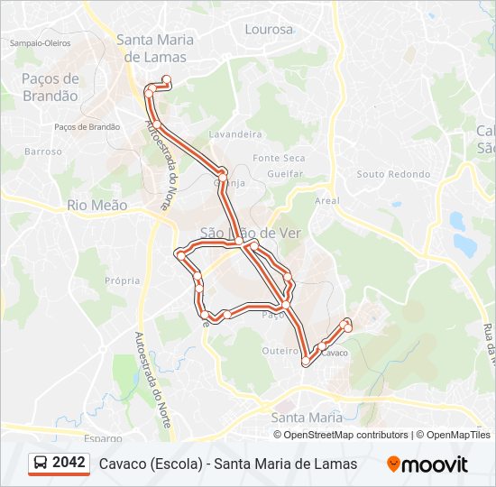 Mapa da linha do autocarro 2042.