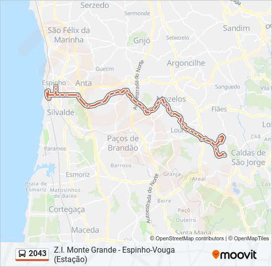 Mapa da linha do autocarro 2043.