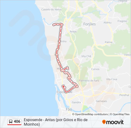 Mapa da linha do autocarro 406.