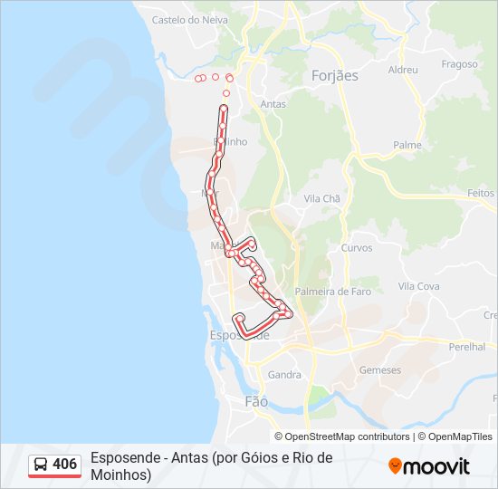 Mapa da linha do autocarro 406.