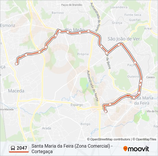 Mapa da linha do autocarro 2047.