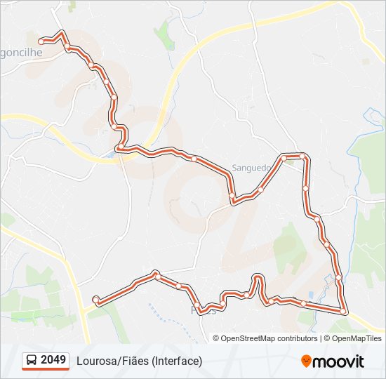 Mapa da linha do autocarro 2049.